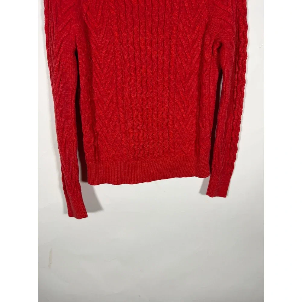 Gap Red Cable Knit Sweater Mens Medium Crew Neck Raglan Long Sleeve Pullover